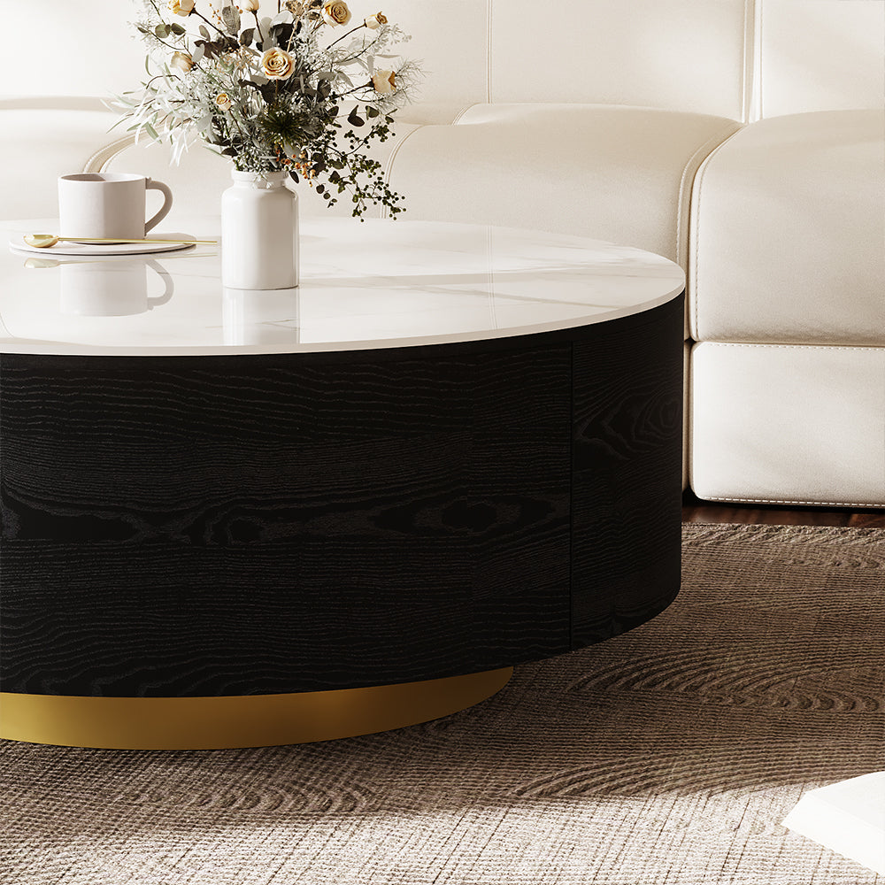 33.15″ Round Coffee Table with Black Base Modern Minimalist Design Durable and Elegant for Living Room