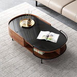 Load image into Gallery viewer, 50.7&quot; Modern Storage Coffee Table Tempered Glass Top Walnut Minimalist Design
