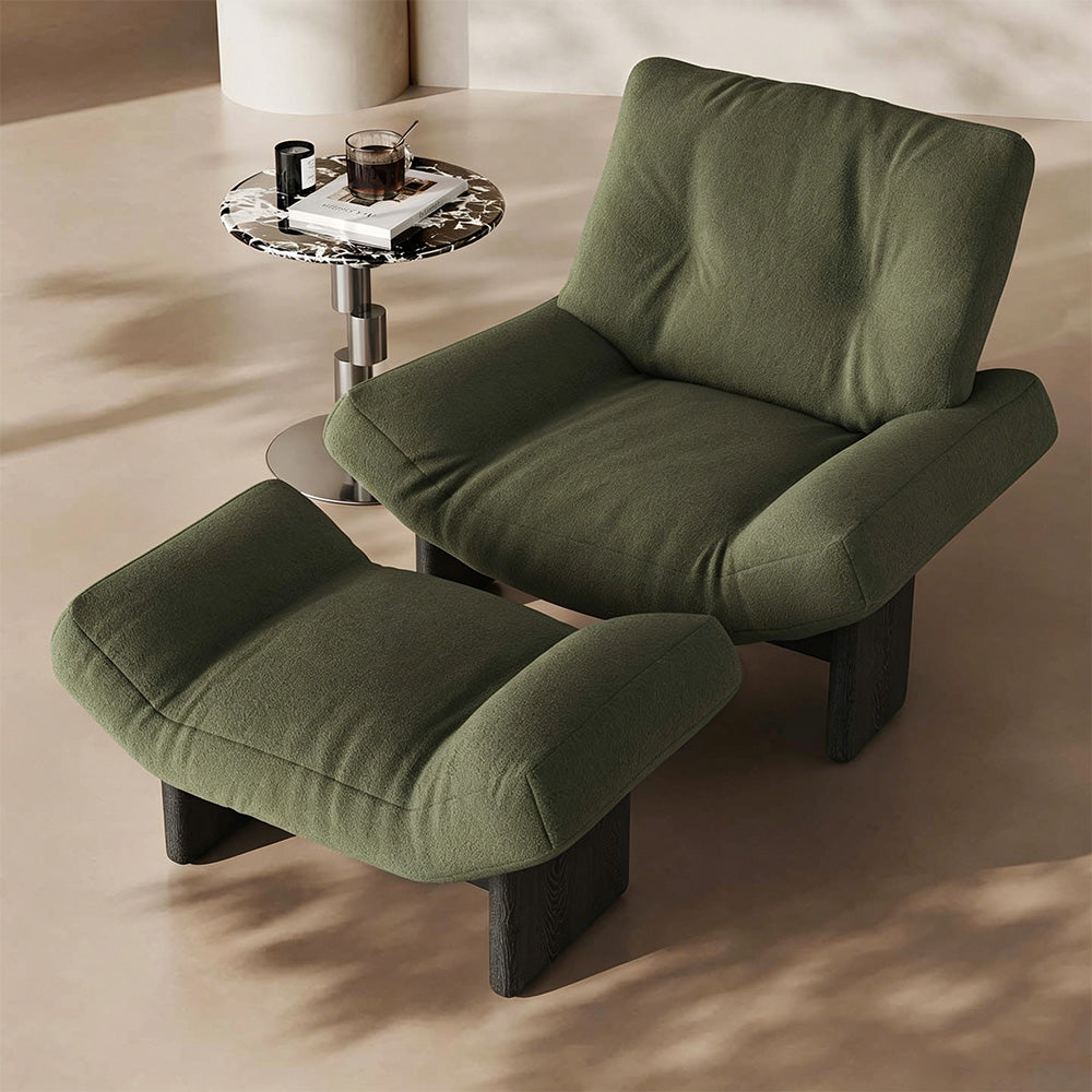 Modern Sculptural Lounge Chair Curved Upholstered Accent Chair with Solid Wood Base Minimalist Leisure Chair
