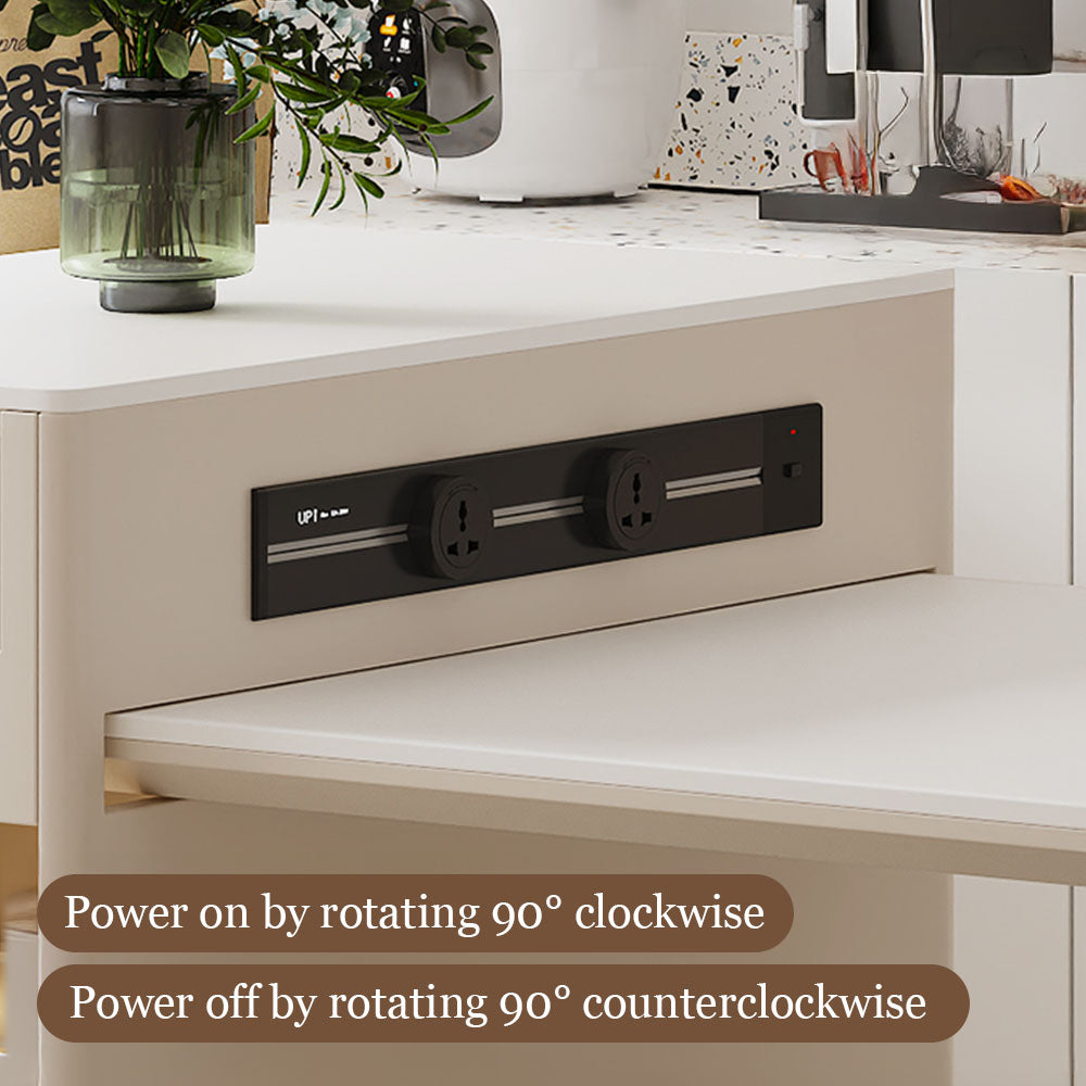 White Extendable Multi-Function Kitchen Island with Storage & Built-In Power Outlets