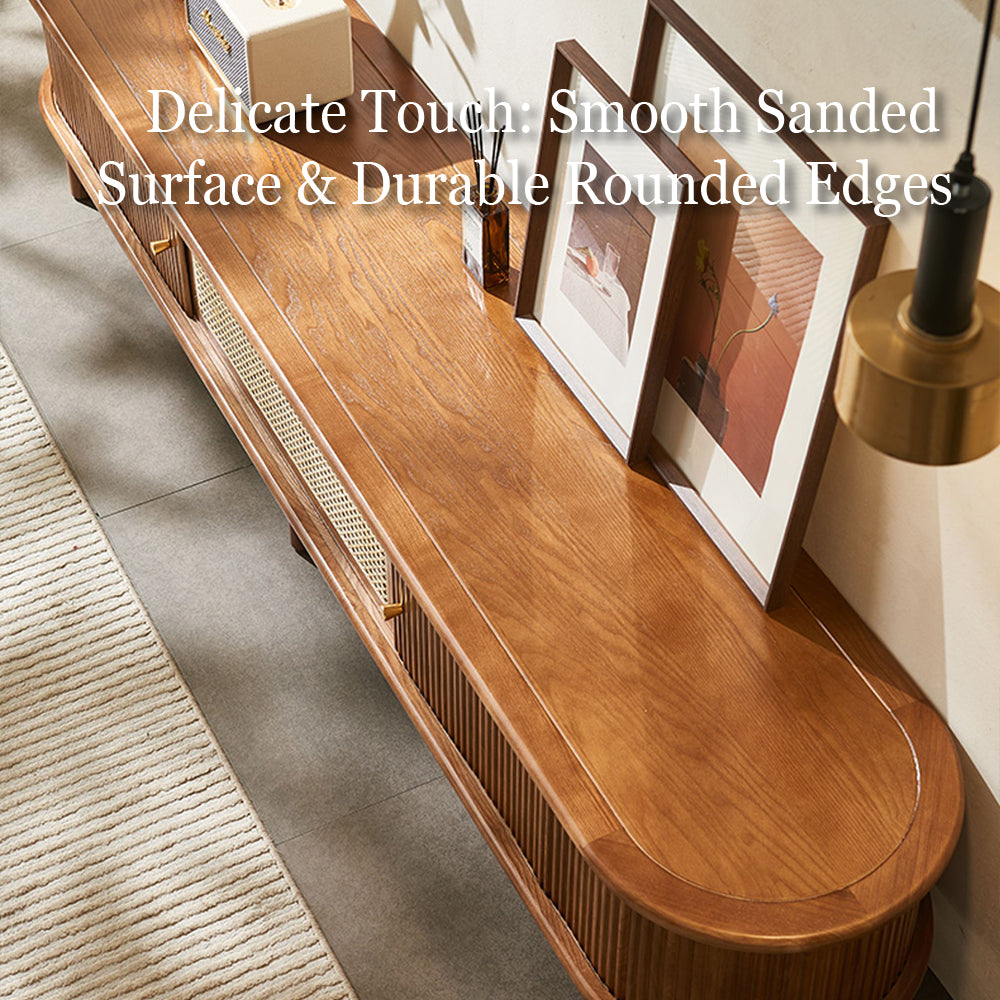 70.2'' TV Stand Sliding Rolling Door Rattan TV Console Media Cabinet for Modern Living