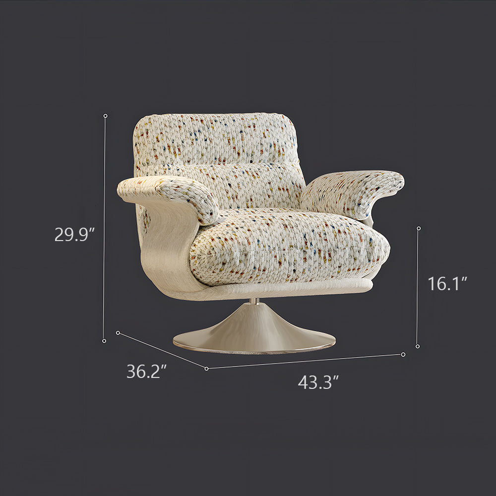 Modern Swivel Lounge Chair with Speckled Jacquard Upholstery Curved Wood Frame and Stainless Steel Base