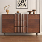 Load image into Gallery viewer, 62.9'' Modern Walnut Sideboard Fluted Wood Storage Cabinet with Metal Frame and Doors

