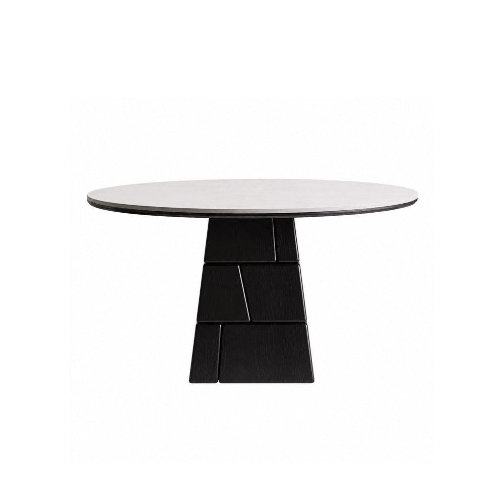 47.2" Modern Round Dining Table with Sintered Stone Top and Geometric Pedestal Base