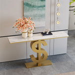 Load image into Gallery viewer, Elegant Gold Sign Base Console Table with Marble Top
