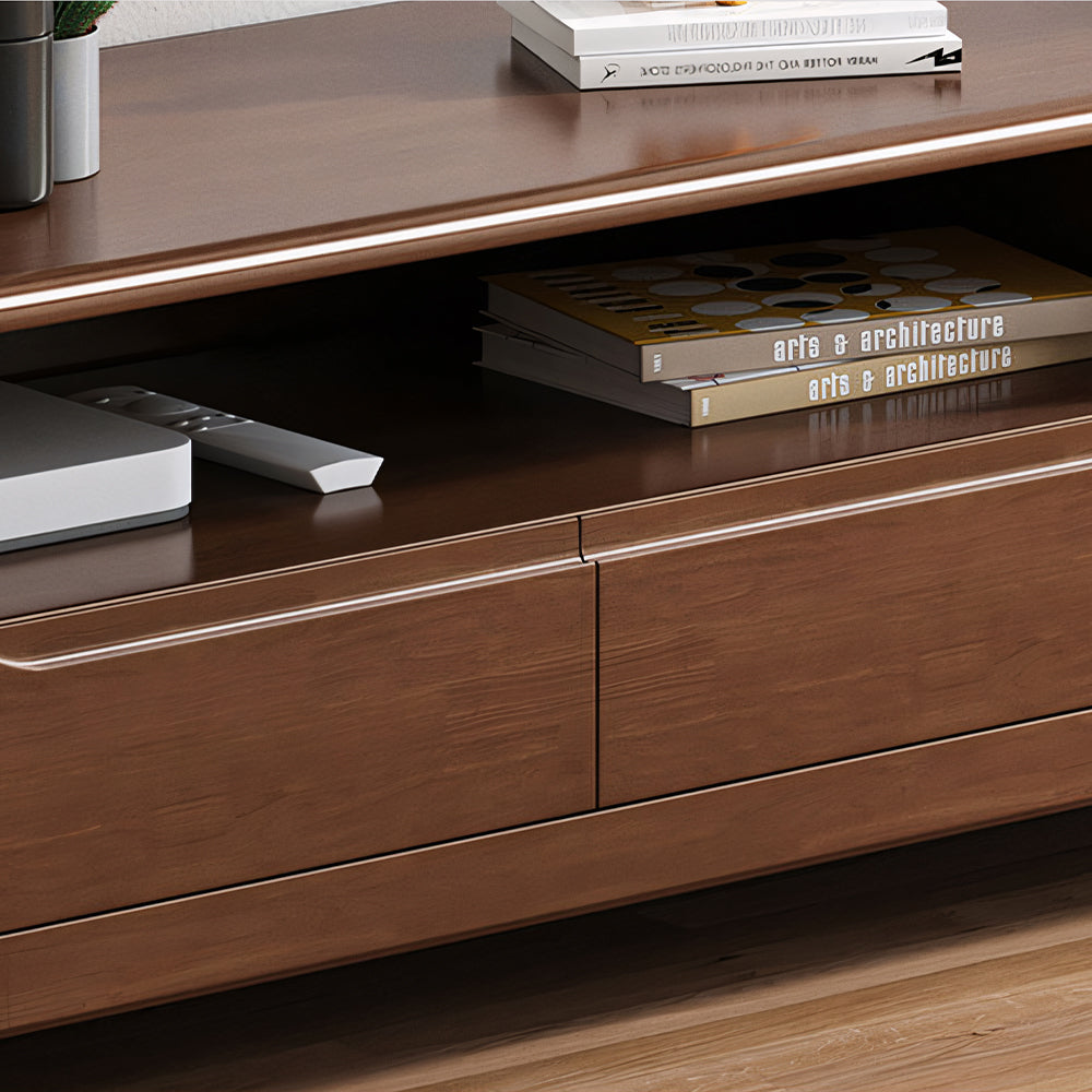 Modern Wooden TV Stand Low Profile Media Console with Drawers & Open Storage