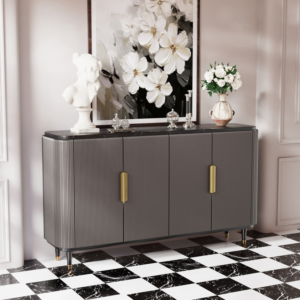 62.4'' Modern Luxury Elegant Gray and Gold Sideboard with Shelves