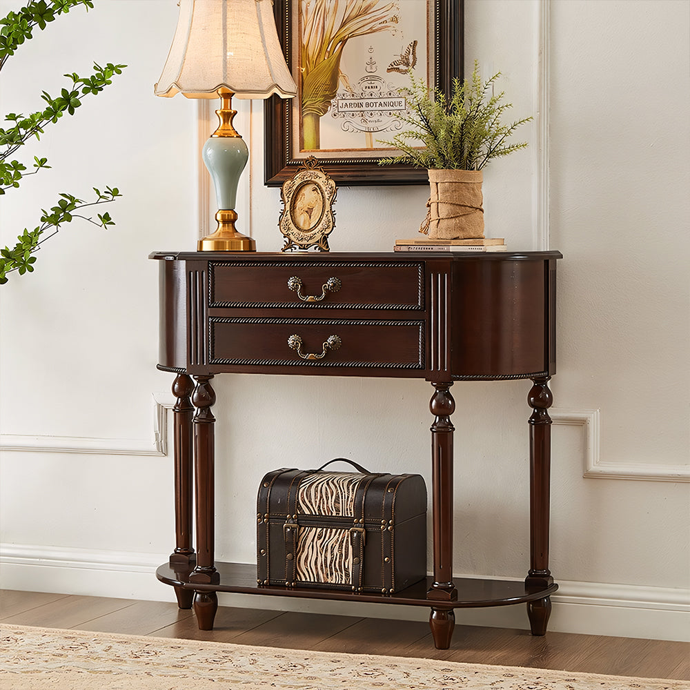 Solid Wood Classic Entryway Console Table with Drawers and Lower Shelf