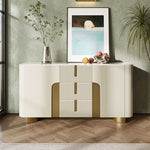 Load image into Gallery viewer, Sideboard Cabinet Modern Minimalist Ribbed Drawers Golden Base Marble Top Storage Unit

