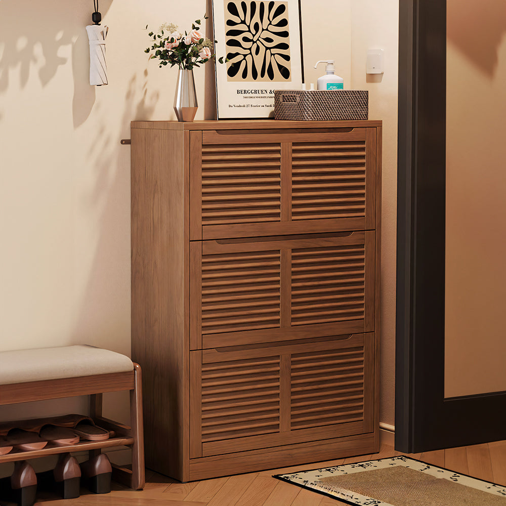 31.4'' Modern Wooden Flip-Door Shoe Cabinet Slim Space-Saving Entryway Storage Organizer