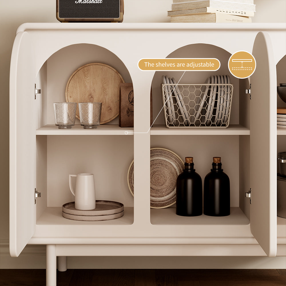 3-Door Sideboard Cabinet Unique Curved Surface Adjustable Shelves Matte White