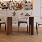 Load image into Gallery viewer, Mid Century Sintered Stone Top Dining Table With Geometric Wooden Legs

