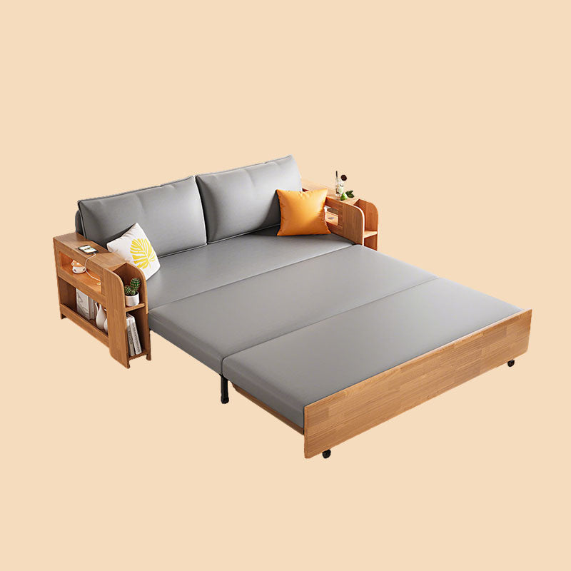 Solid Wood Sofa Bed Charging Function Storage Drawer Modern Minimalist