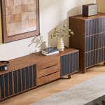 Load image into Gallery viewer, 70.87&quot; Mid-Century Fluted TV Console Natural Red Oak Vintage Style Ample Storage
