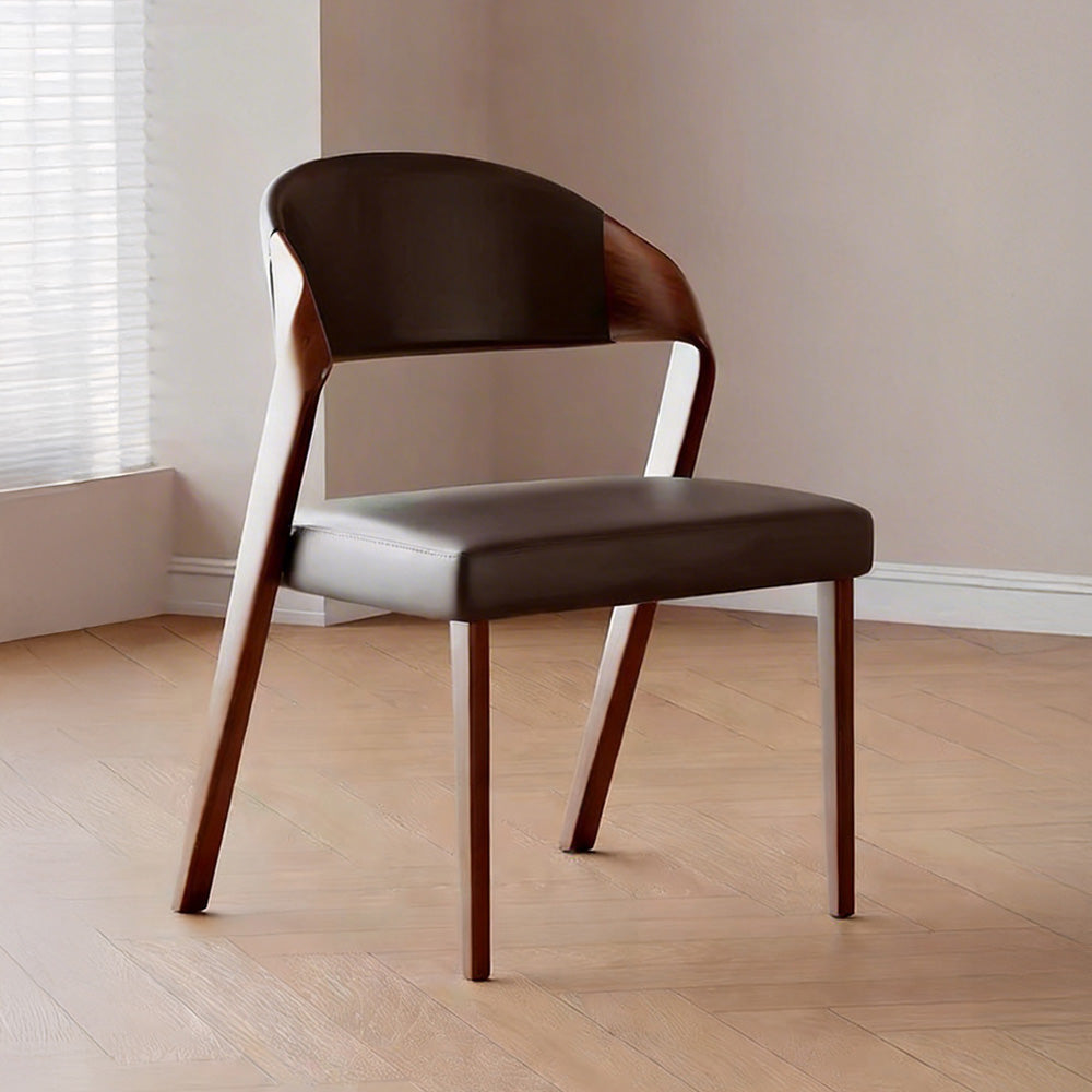 Modern Minimalist Dining Chair Set of 2 Elegant Cream Upholstery & Sculpted Wood Frame