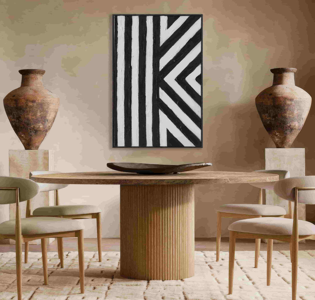 Handmade Textured Wall Art – Black & White Geometric Abstract Painting