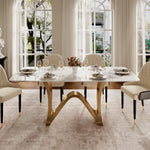 Load image into Gallery viewer, Square Dining Table with Sculptural Gold Base and Exquisite Marble-Look Surface for 4-6 People
