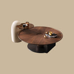 Load image into Gallery viewer, Modern Round Coffee Table with Glass Side Table Walnut Finish Center Table with Sculptural Base
