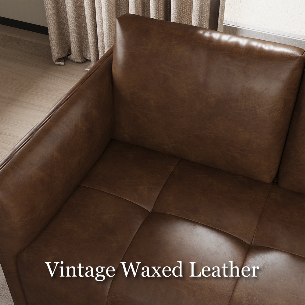 Modern Brown Faux Leather Sofa with Deep Cushions & Clean Lines
