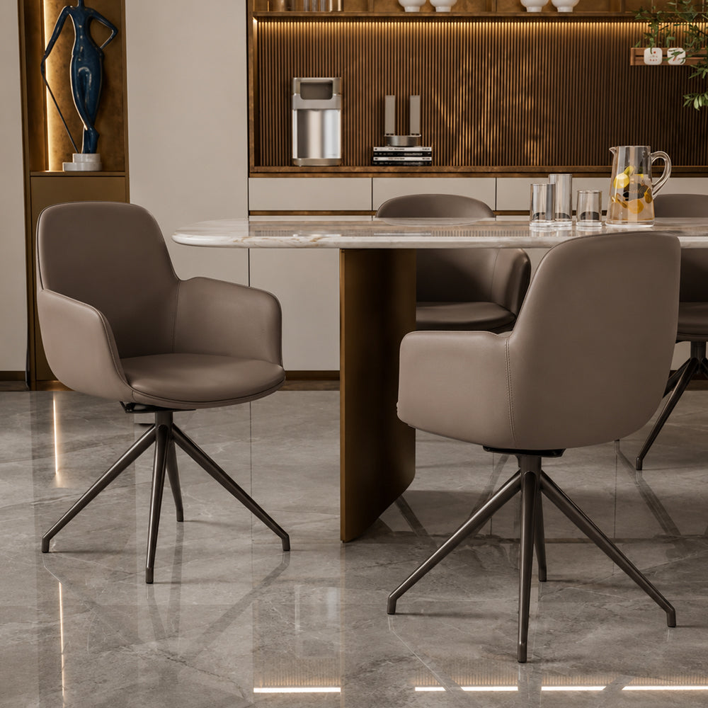360 Swivel Microfiber Curved Arm Four Leg Metal Base Dining Chair