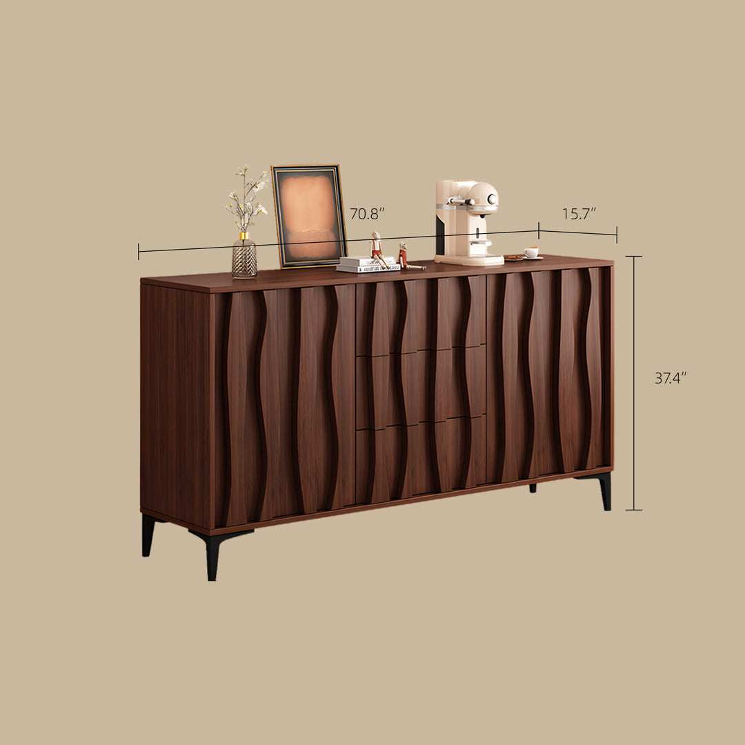 Modern Walnut Sideboard with Sculpted Wave Panels and Minimalist Silhouette