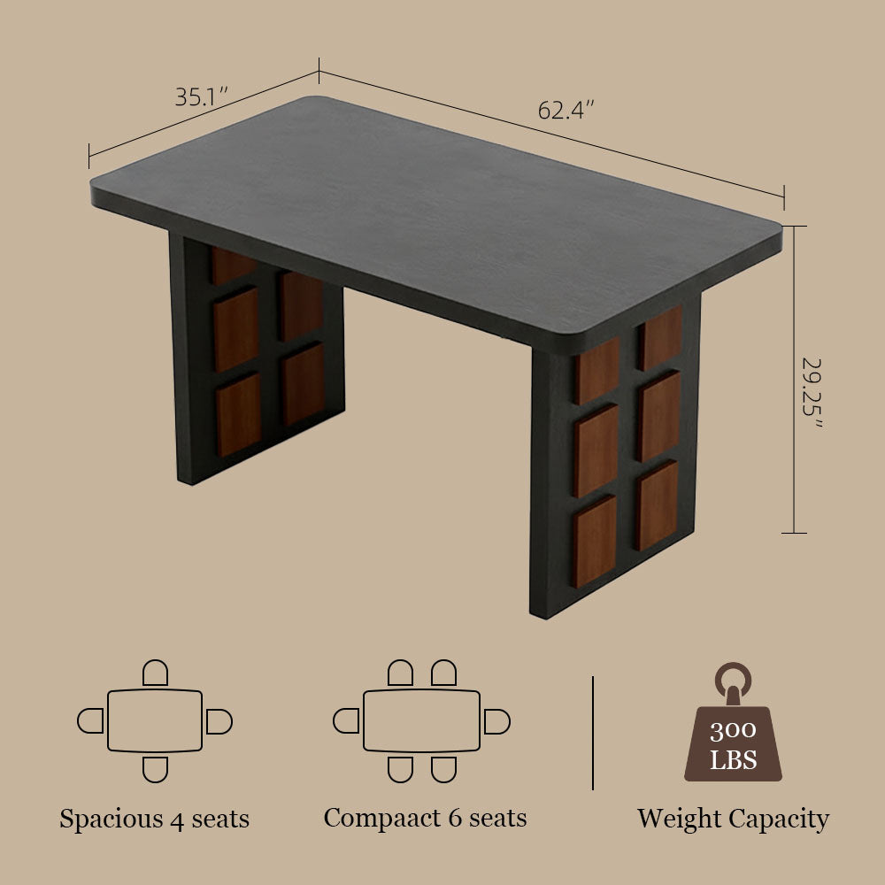 54.6″/62.4″ Dining Table Solid Wood Artistic Geometric Base Two-Tone Contrast