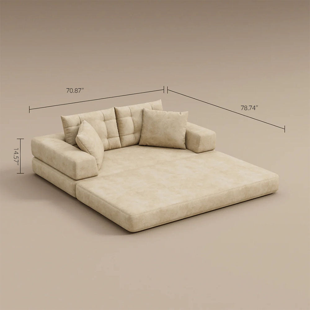 70''/78''Convertible Sofa Bed Tufted Cushion Armrest Foldable Design in Grey Fabric Upholstery
