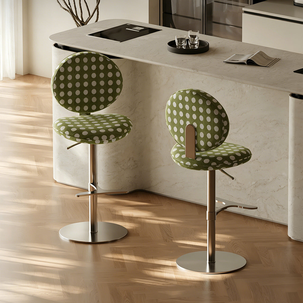 Modern Adjustable Swivel Bar Stool Green Polka Dot Upholstered Counter Chair 1 Piece