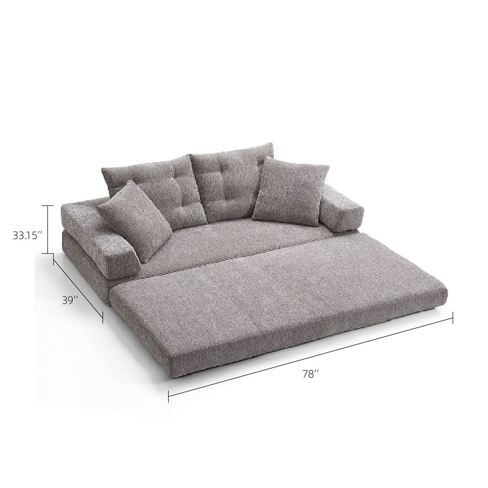 70''-78''Convertible Sofa Bed Tufted Cushion Armrest Foldable Design in Grey Fabric Upholstery