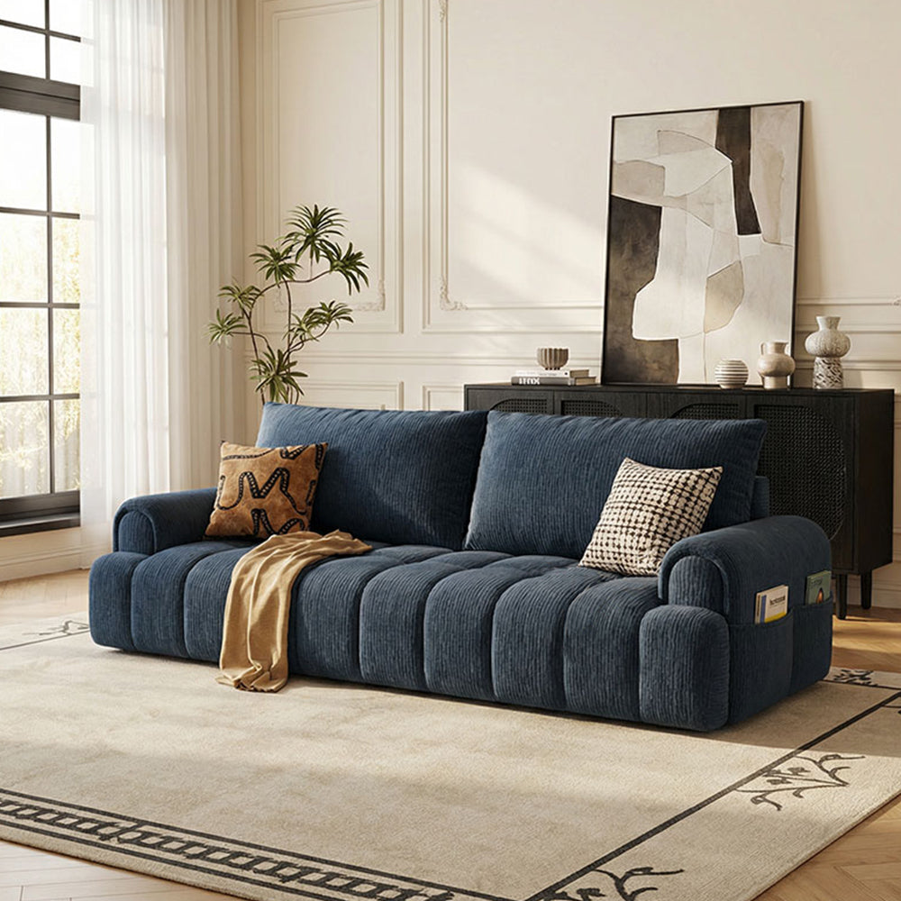 Modern Corduroy Convertible Sofa Bed Pull Out Sleeper Couch with Side Storage Pockets
