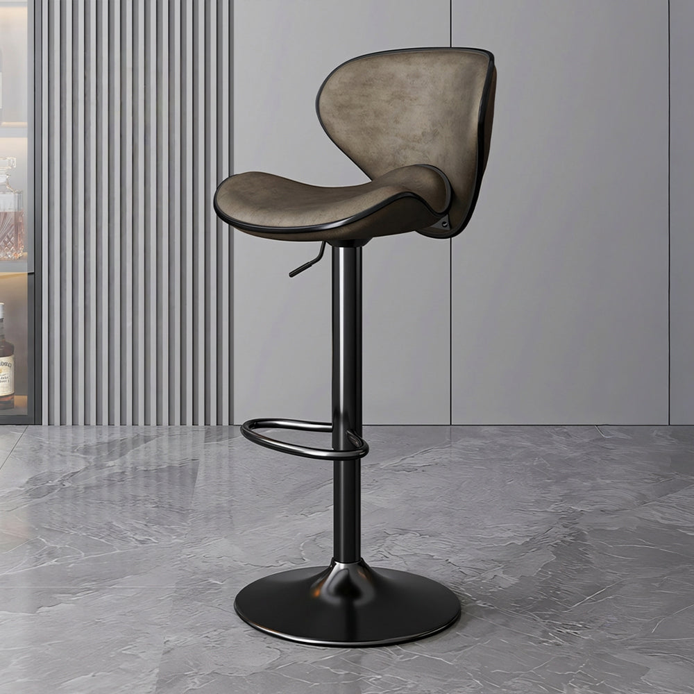 Modern Adjustable Swivel Bar Stool Brown Faux Leather Seat Black Metal Base Counter Height Bar Chair 1 Piece