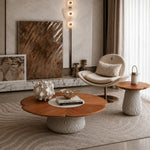 Load image into Gallery viewer, Flower-Shaped Nesting Coffee Table Set with Wood Grain Top and Sculptural Pedestal Base
