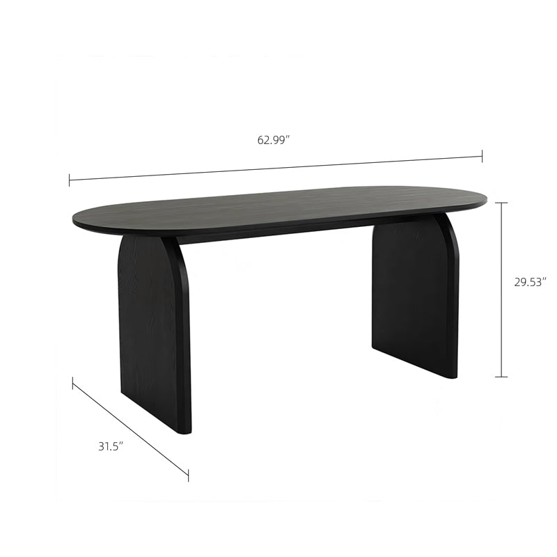 Oval Dining Table Arched Solid Wood Walnut Veneer Base Textured Wood Grain Surface Modern Elegant Design