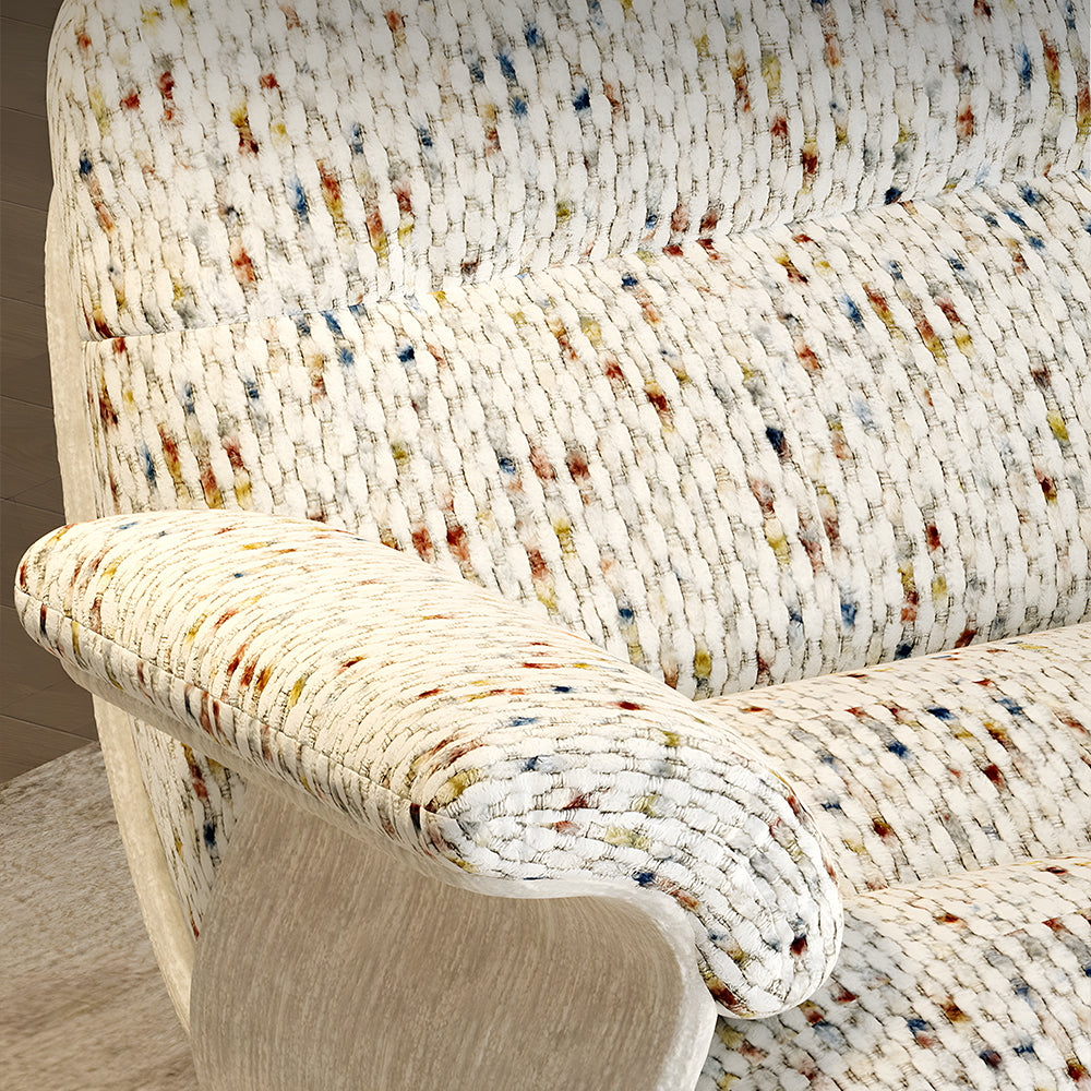 Modern Swivel Lounge Chair with Speckled Jacquard Upholstery Curved Wood Frame and Stainless Steel Base