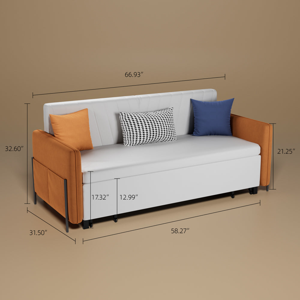 66.9"Convertible Sofa Bed Modern Minimalist Style with Side Pockets