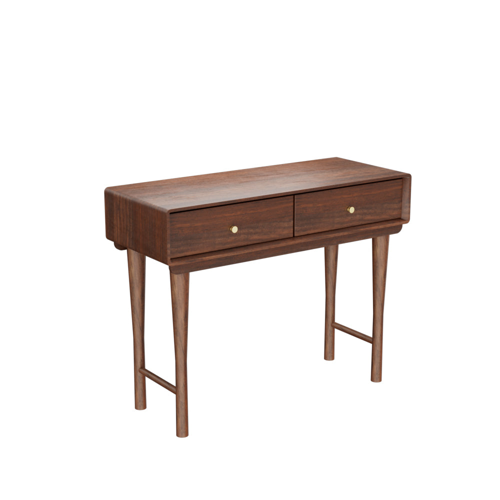 46.8″ Wood Grain Writing Desk with Smooth Rounded Edges Two Drawers for Storage Modern Minimalist Design