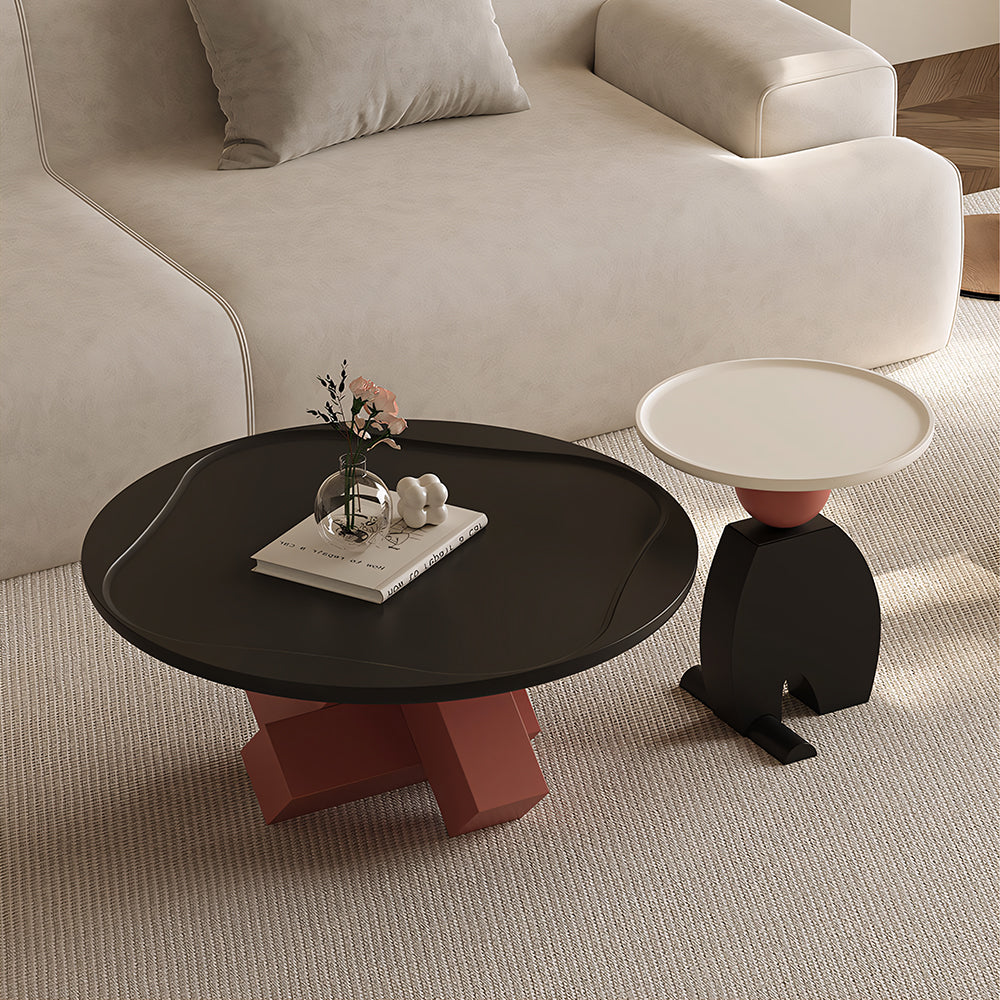 Modern Geometric Round Coffee Table Set Sculptural Accent Tables for Contemporary Living Rooms