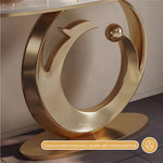 Load image into Gallery viewer, Gold Bird Feather Base Marble Console Table

