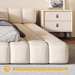 Load image into Gallery viewer, Modern Minimalist Modular Bed with Soft Cushioned Edges Ultra-Fiber Leather Steel-Wood Slatted Frame
