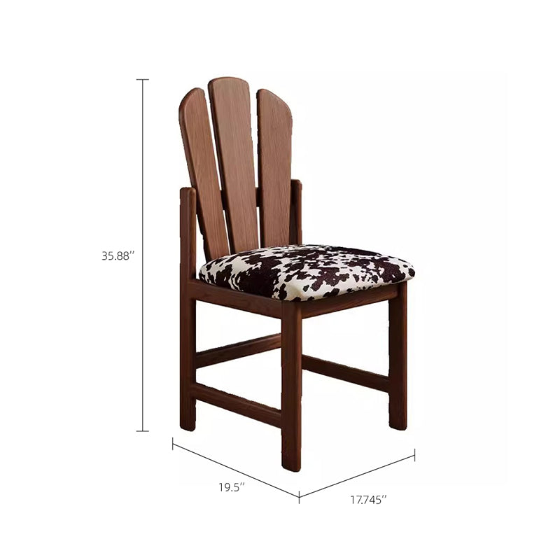 17''2PCS Vintage Style Dining Chair Solid Wood Fan Back Cowhide Pattern Seat