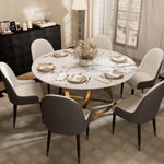 Load image into Gallery viewer, Round Marble Dining Table Modern Gold Metal Base with Lazy Susan

