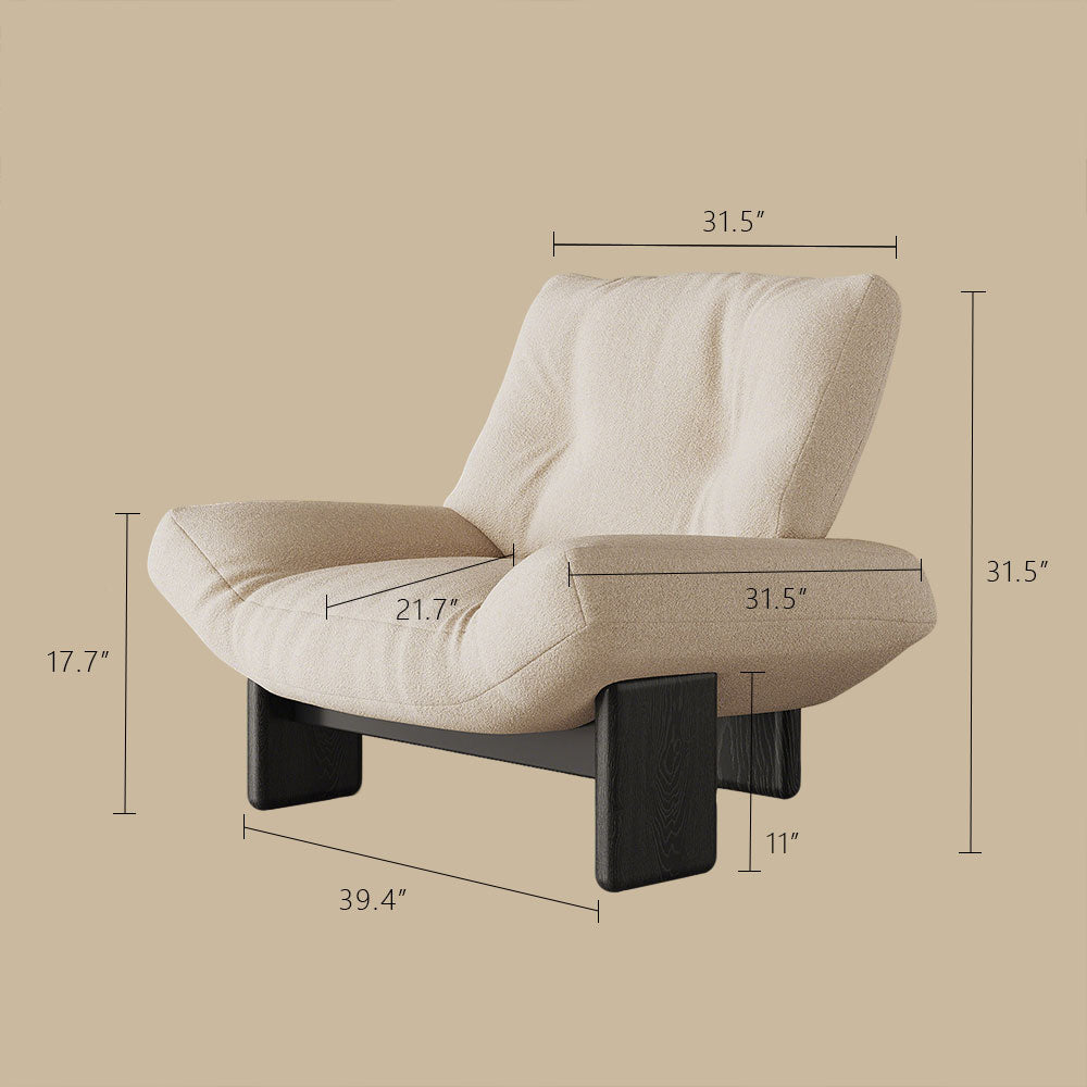 Modern Sculptural Lounge Chair Curved Upholstered Accent Chair with Solid Wood Base Minimalist Leisure Chair