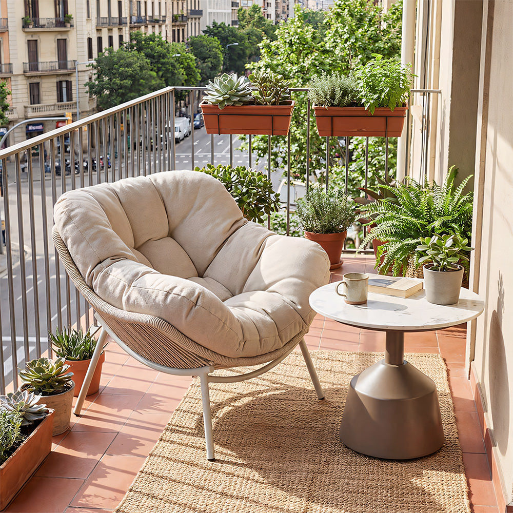 Outdoor Papasan Lounge Chair with Plush Cushion and Rope Weave Frame