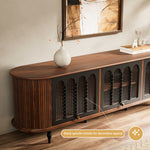 Load image into Gallery viewer, 78&quot; Retro TV Stand Curved Edge Design Arched Glass Doors Long Storage Cabinet Vintage Style Unit
