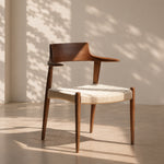 Load image into Gallery viewer, Modern Solid Wood Dining Chair with Handwoven Paper Rope Seat and Sculptural Armrests 1 Piece
