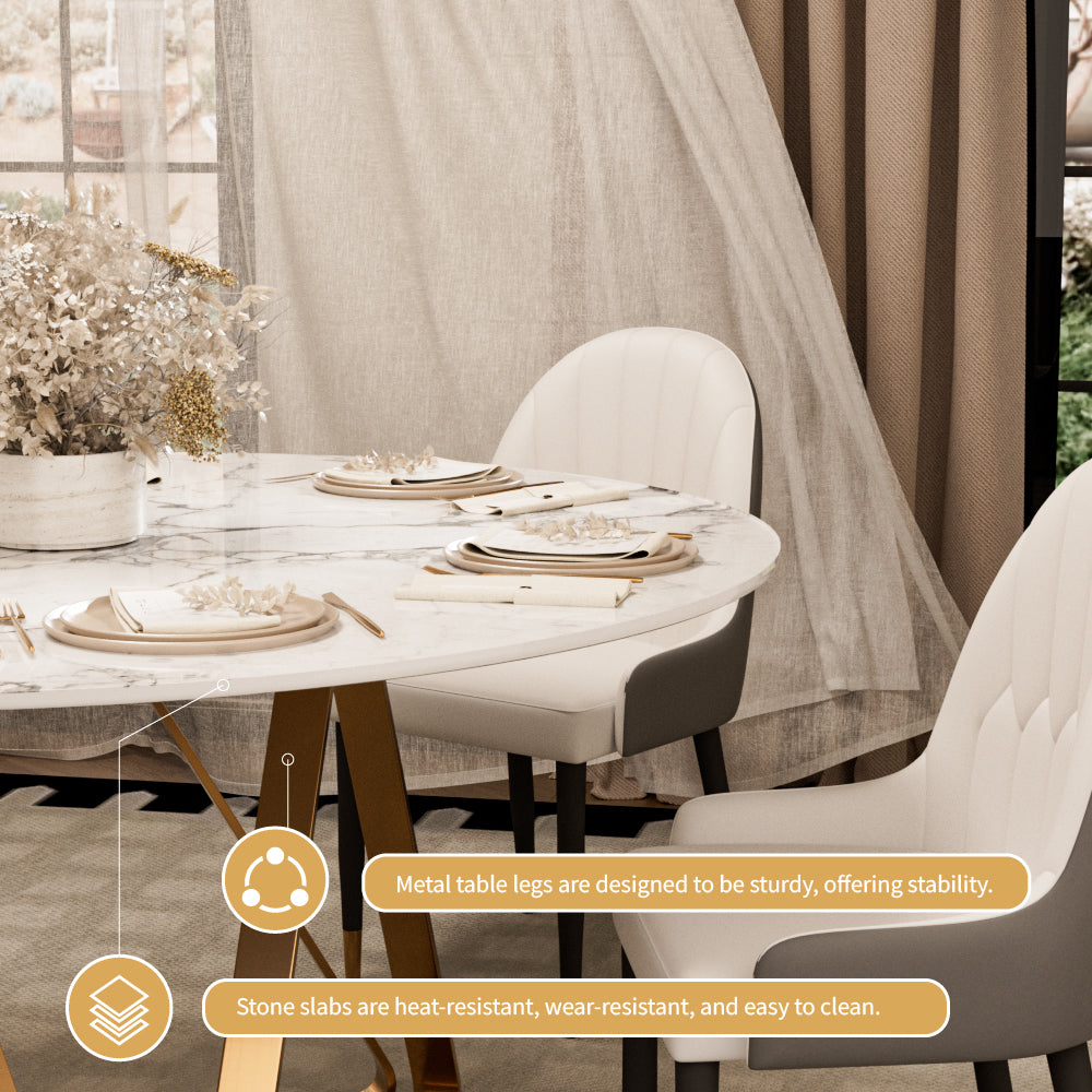 Round Marble Dining Table Modern Gold Metal Base with Lazy Susan