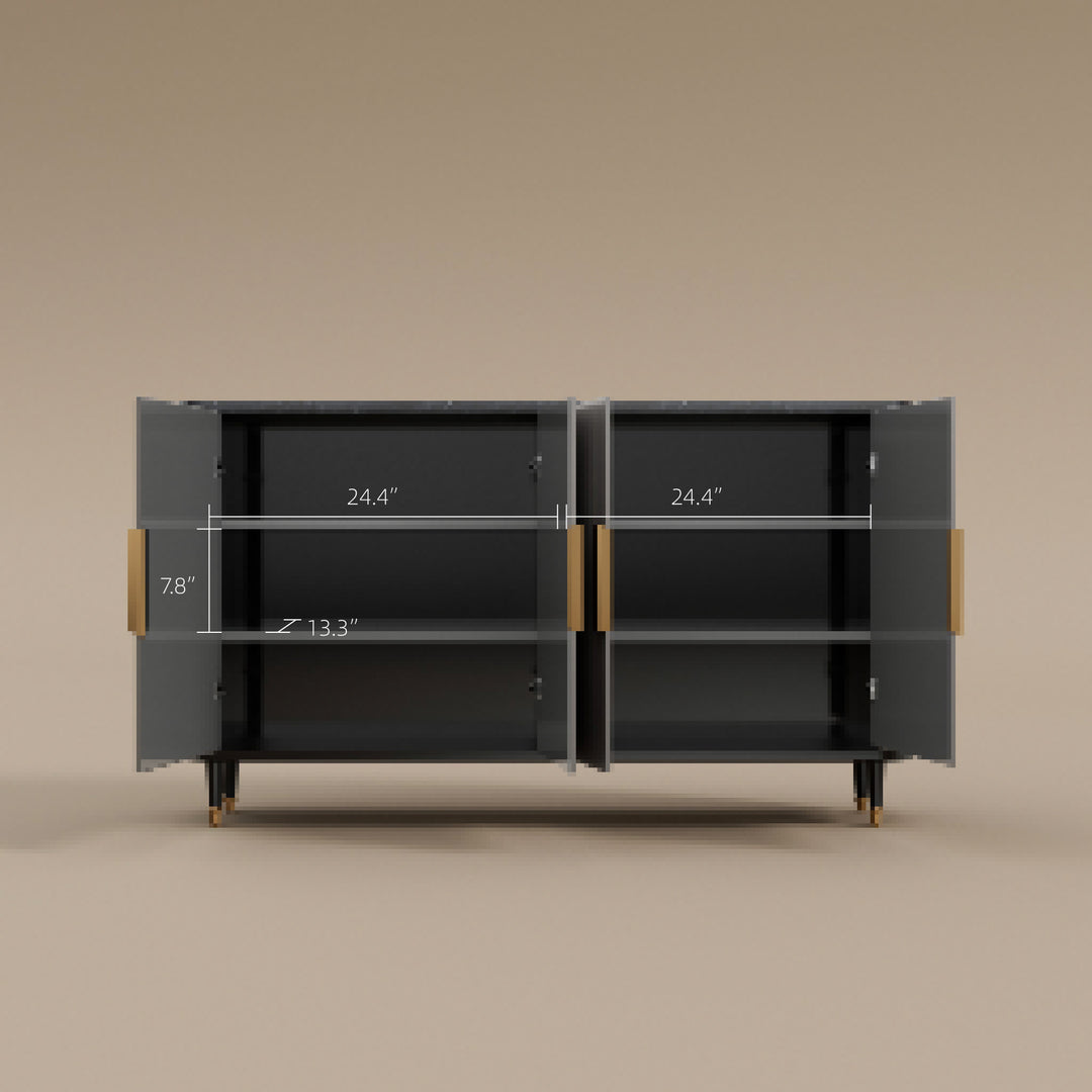 62.4'' Modern Luxury Elegant Gray and Gold Sideboard with Shelves