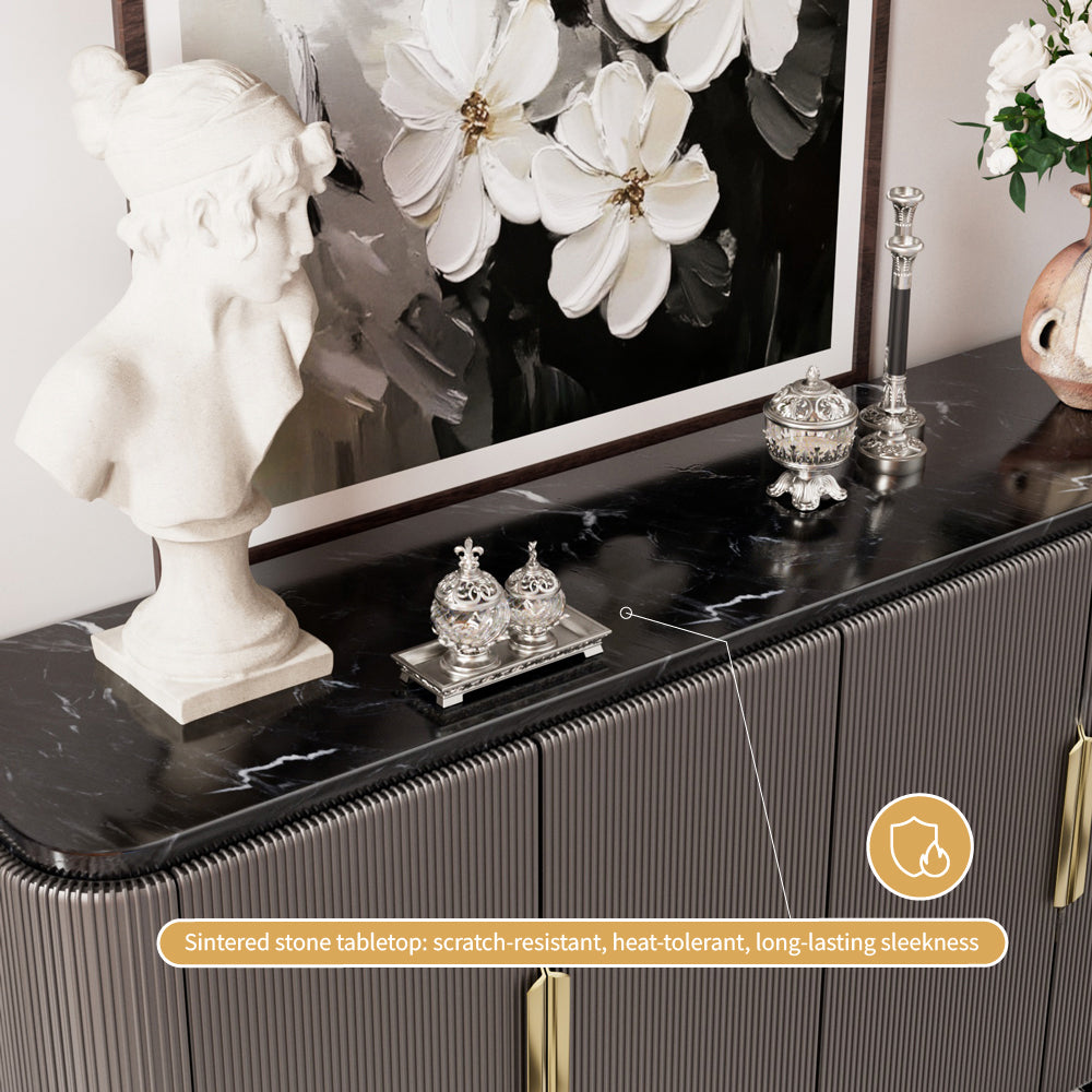 62.4'' Modern Luxury Elegant Gray and Gold Sideboard with Shelves