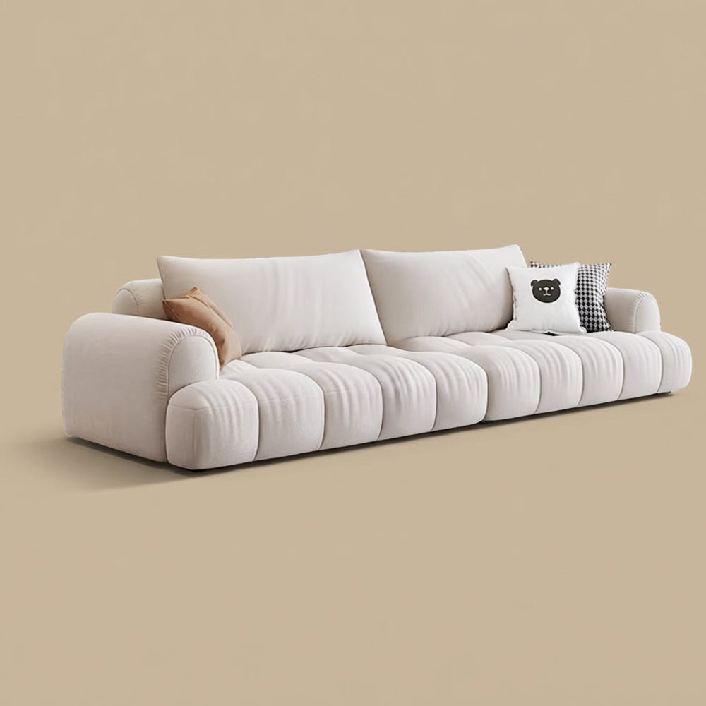 Modern Channel-Tufted Snow Velvet Sofa with Latex Cushioning