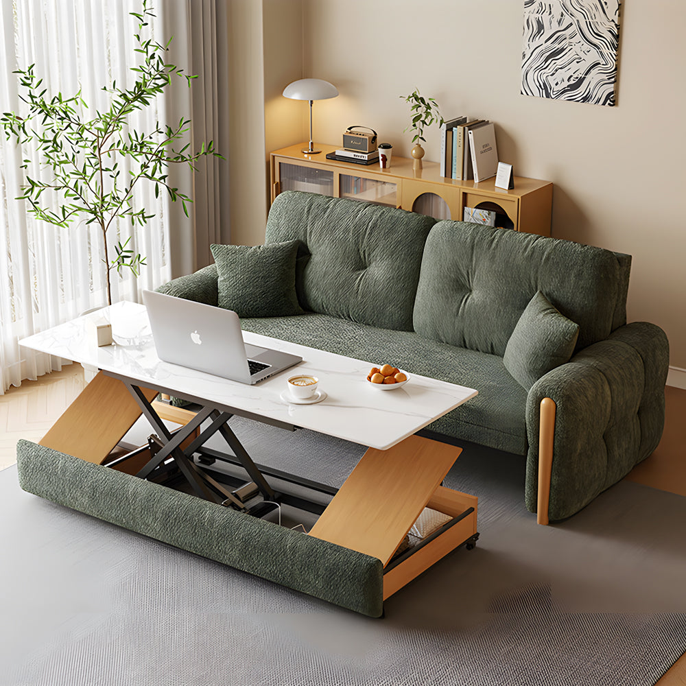 Modern Smart Sofa Bed with Built-in Electric Lift Coffee Table and Storage